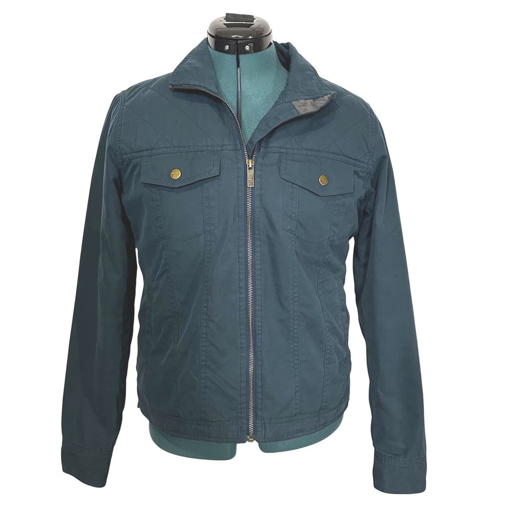Toad&Co Jacket Womens Small Teal Quilted Zip Lined Snap Pockets Organic Cotton